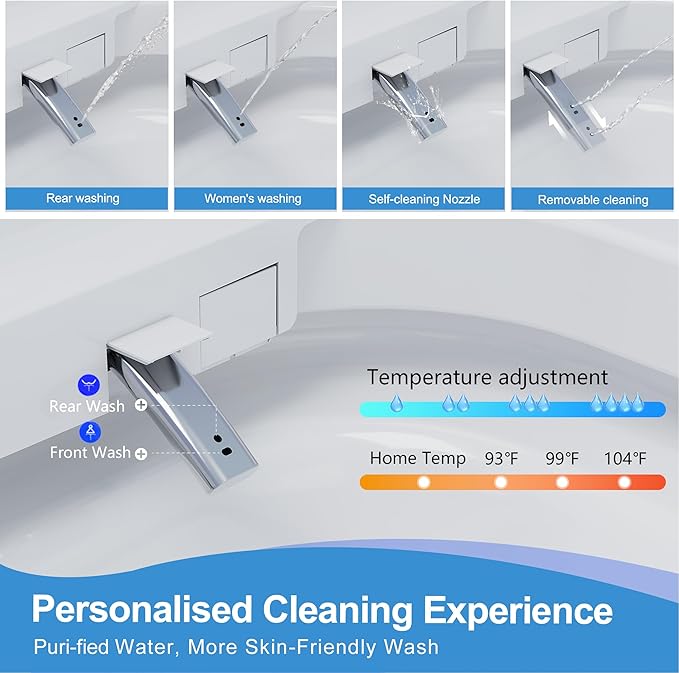 Luxury Smart Toilet with Heated Seat & Instant Warm Water with Remote Control Bidet,Hidden Foam Shield,Air Purification,One Piece Tankless Toilet with ADA Comfort Height,LED Display