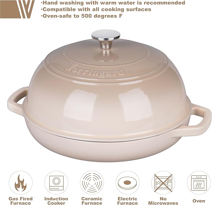 VORRINGARD Enameled Cast Iron Dutch Oven Pot with Lid, Bread Oven for Sourdough Bread Baking, Dutch Ovens with Bread Proofing Basket& Baking Supplies Set, 6 Quart, Latte