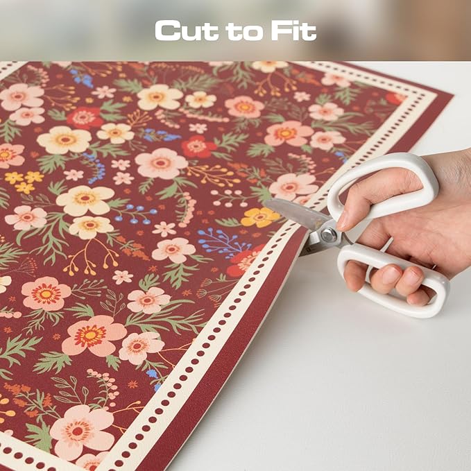 Vintage Floral Coffee Maker Mat, Non-slip Quick Dry Pad for Kitchen Countertop Pet Feeding Area (Vintage Parterre,Red)
