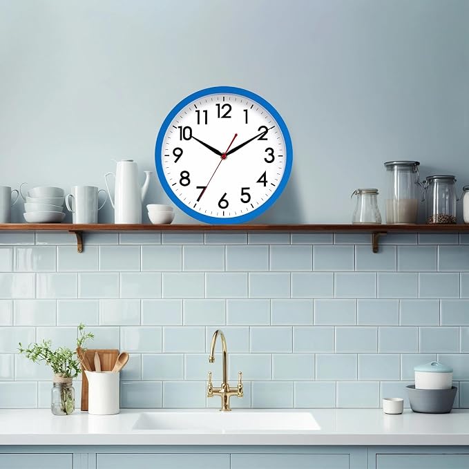 AKCISOT 12 Inch Wall Clock, Battery Operated Analog Clock, Silent Non-Ticking, Ideal for Bedroom, Bathroom, Kitchen, Office and School, Blue