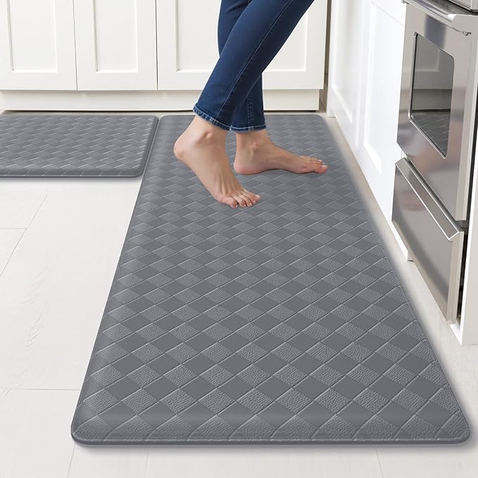 TranquilRelax Kitchen Mats, 2PCS Kitchen Rugs, Cushioned Anti Fatigue Kitchen Mats for Floor, Non-Slip Standing Sink Mat, Waterproof Kitchen Rug Set for Kitchen Floor Office,17.3"×30"+17.3"×47" Grey