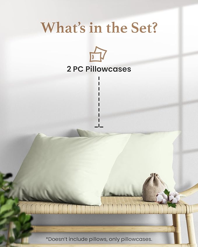 1000 TC Sage Standard Pillowcases Set of 2 100% Egyptian Cotton Pillow Cases with Long Staple Cotton & Sateen Weave, Silky Soft Hotel - Like Bed Pillow Covers for Comfy Sleeping, Snug Fit