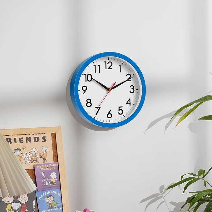 AKCISOT 8 Inch Wall Clock, Battery Operated Analog Clock, Silent Non-Ticking, Ideal for Bedroom, Bathroom, Kitchen, Office and School, Blue