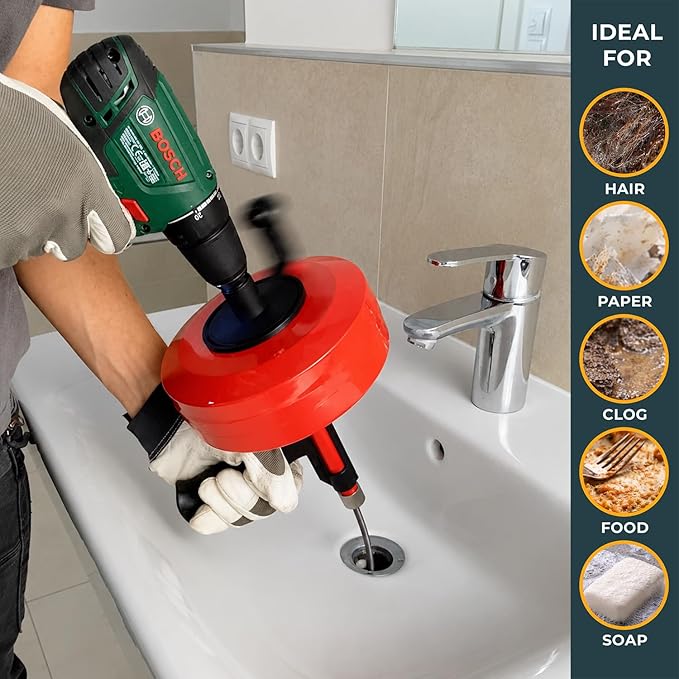 MEISTERFAKTUR drain snake - Auto Feed - Ideal plumbing snake for sink and drain unblocking - Solid drain auger for real DYIs! (50FT)