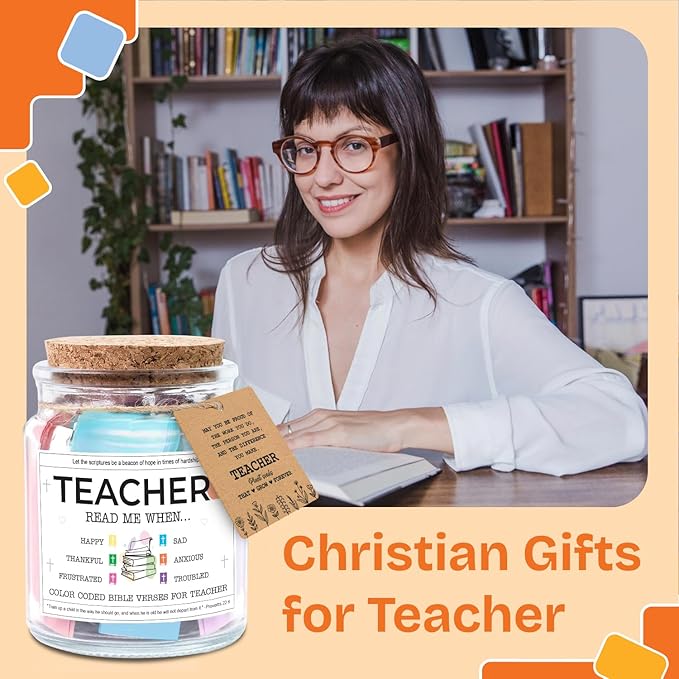 NewEleven Teacher Gifts For Women, Men - Teacher Gifts, Appreciation, Thank You Present, Inspiratonal Gift For Teachers From Student - Bible Verse Jar