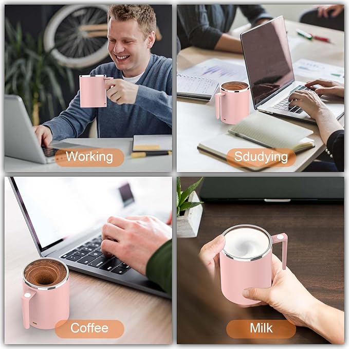 CYANLUX Self Stirring Mug, Rechargeable Automatic Magnetic Electric Coffee Mug, Rotating Mixing Cup, To Stir Coffee, Chocolate, Milk, Protein,Cocoa, Great For Home Office Travel School (Pink)