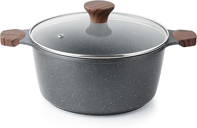 SENSARTE Nonstick Stock Pot with Lid, 4.5 Quart, Gray | Swiss Granite Nonstick Coating, PFOA PFOS APEO Free, Compatible with All Stoves Including Induction Cooktops, Easy to Clean