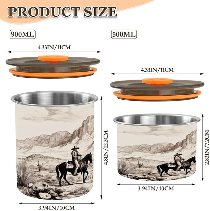 Coffee Canister Western Cowboy Theme Airtight Stainless Steel Coffee Container, 30 OZ Food Storage Container for Coffee Beans, Ground, Sugar, Tea, Flour, Rice