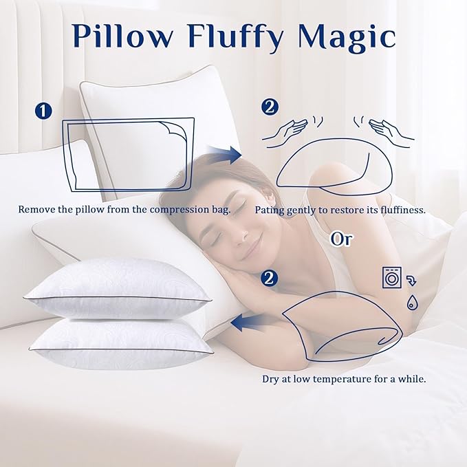 JOLLYVOGUE Pillows Standard Size Set of 2, Cooling and Supportive Pillows Full Size Set of 2 for Side and Back Sleepers, Down Alternative Hotel Collection Sleeping Pillow