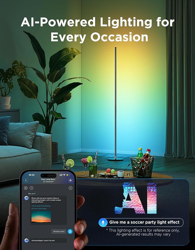Govee RGBIC Floor Lamp Basic 2-Pack, Compatible with Alexa, LED Smart Standing Lamp with Voice Control, Color Changing Bedside Floor Lamp for Bedroom, Nightstand Corner Lights, Black