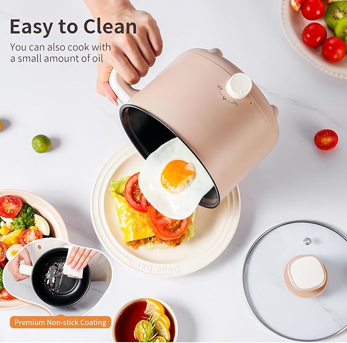 Hot Pot Electric 1.5L, Portable Ramen Non-Stick Cooker for Noodles, Soup, Oatmeal, Ramen Pot with Boil Dry Protection for Dorm, Office, Travel