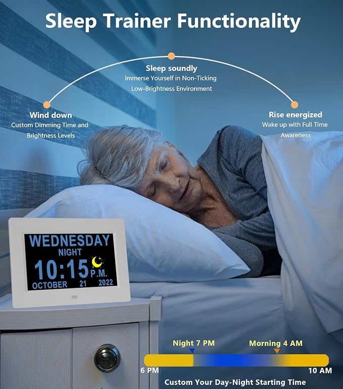 MASSII 27 Alarms Digital Talking Clock with Time Date Announcement, Auto DST, 20 Custom Reminders, 10-Level Dimmer, Sleep Trainer, Large Day Calendar Clock for Elderly Dementia Alzheimers -with Remote