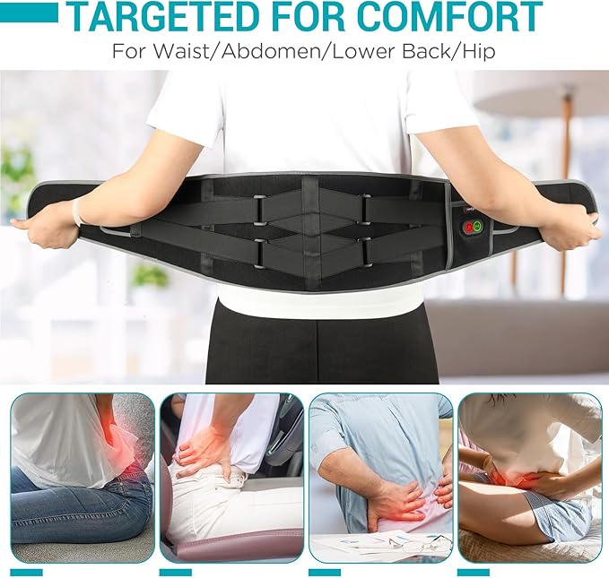 Comfytemp Cordless Heating Pad with Massager for Back, Portable Lower Back Massager FSA Eligible HSA Rechargeable Wireless Electric, Mothers Day Gifts for Women Mom Men Dad Seniors 3 Heat 30mins Off