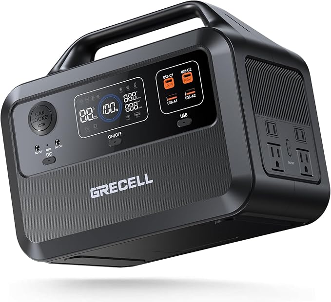 GRECELL Portable Power Station 600W 460Wh Solar Generator(Surge 1200W), 460Wh Backup LiFePO4 Battery for Outdoor Home Emergency