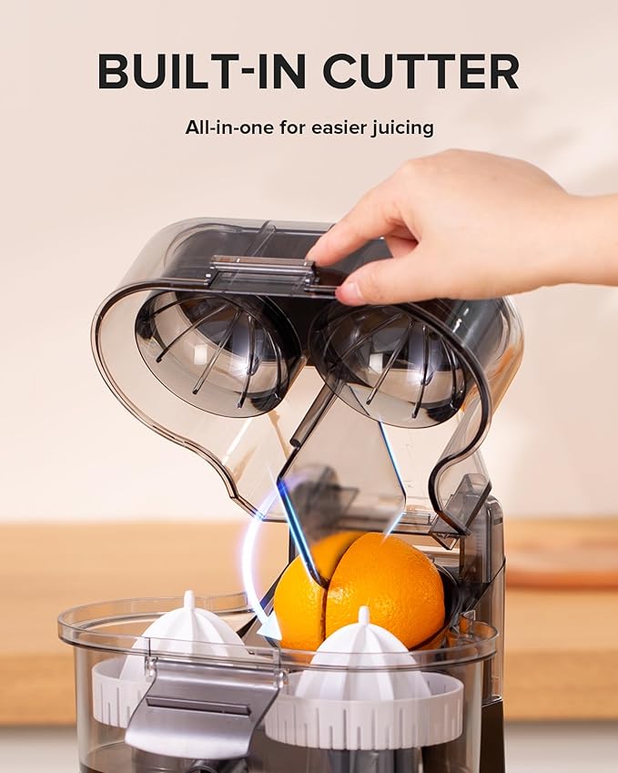 Dual-Head Electric Citrus Juicer, Lemon Squeezer with Power Cord and Cleaning Brush, 1-Button Automatic Juicer Machine for Orange, Lemon, Lime, Easy to Clean & Use, Built-in Cutter(Black)