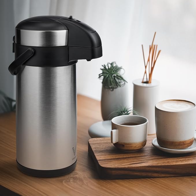 VONDIOR Airpot Coffee Dispenser with Pump - 169 Oz Insulated Stainless Steel Coffee Carafe - Thermal Beverage Dispenser - Coffee Urn for Hot/Cold Water, Party Chocolate Drinks