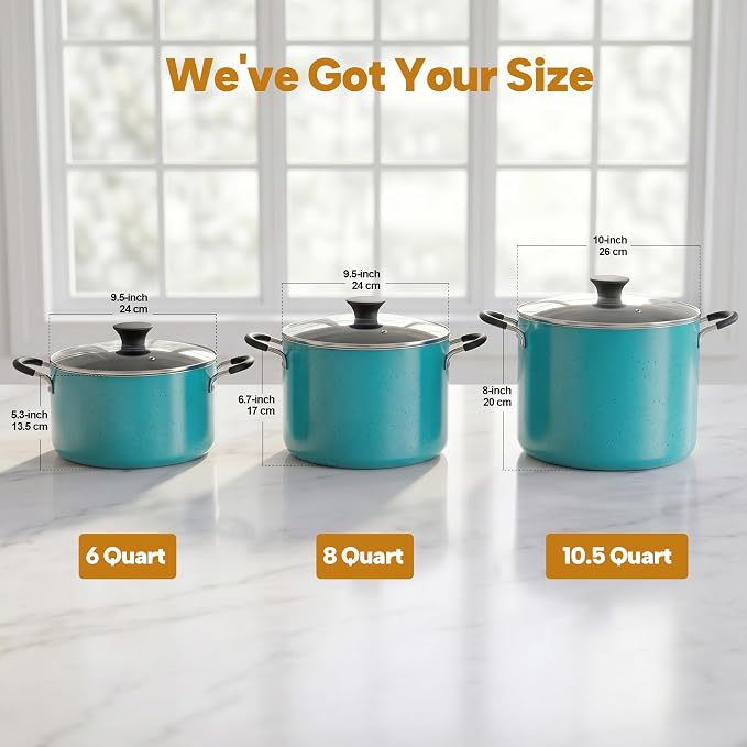 Cook N Home 10.5 Quart Non Stick Stock Pot with Lid, Large Pots for Cooking | Nonstick Soup Pot, Stockpot Induction Cookware - Oven & Dishwasher Safe, Turquoise