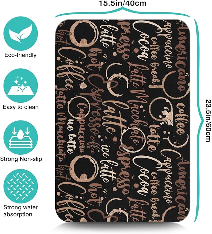 Coffee Bar Mat Accessories for Countertop Absorbent Hide Stain Rubber Backed Dish Drying Mats for Kitchen Counter Draining Pad Decor Gift(24x16in)