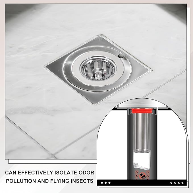 uxcell 4.9" Odor Proof Floor Drain, Floor Drain Cover Shower Plug Drain Backflow Preventer Suitable for Pipes Tubes Bathroom Kitchen, Red Silver/Transparent