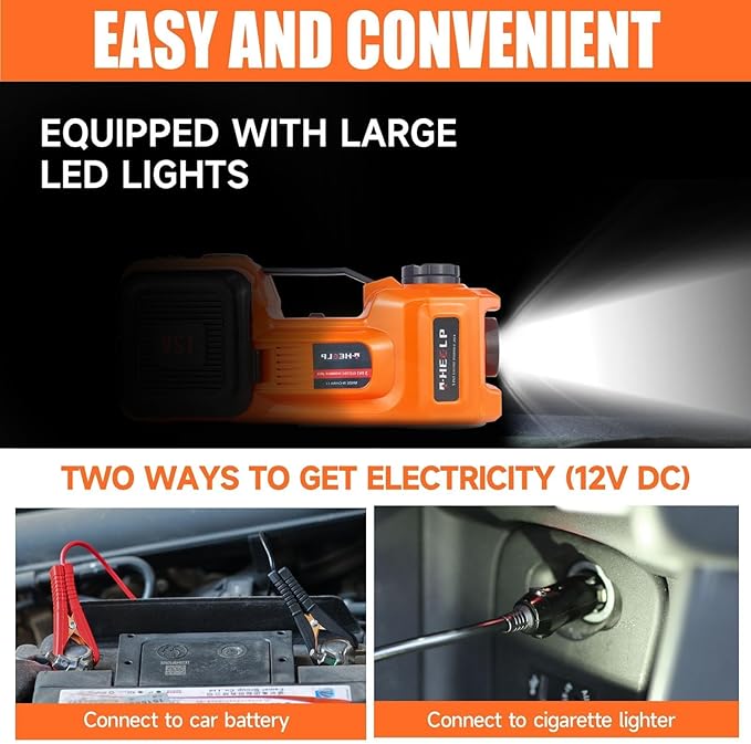 E-HEELP Electric Car Jack Kit 5Ton 12V Hydraulic Car Jack Lift (Lifting Range: 6.1~17.7 inch) with Electric Impact Wrench for SUV MPV Sedan Truck Change Tires Garage Repair