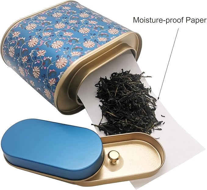 2-Pack Large Tea Tins for Loose Tea With Lid - Metal Sealed Jar Tea Canister Oval Shape 3.53~7oz Small Tin Cans Loose Tea Storage Kitchen Canisters Tea Bag Organizer, Coffee, Candy, Herbs Canister
