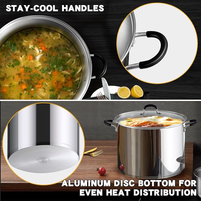 Cook N Home Professional 20 Quart Stainless Steel Stock Pot with Lid | Induction Cookware for Pasta, Soup, Canning,Oven Safe, Dishwasher Safe