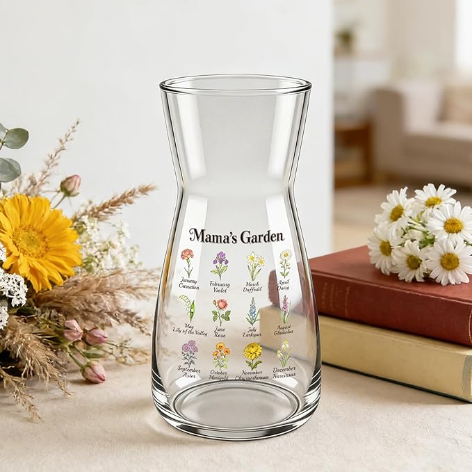 8 inch Clear Glass Flower Vases,Mom Gifts Mothers Day for Wife from Daughter Son,Birthday Gifts for Mom,Centerpiece Table Home Indoor Desk Decor