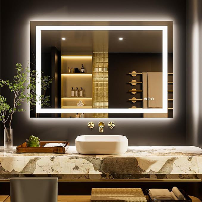 LOAAO 40"X28" LED Bathroom Mirror with Lights, Anti-Fog, Dimmable, Backlit + Front Lit, Lighted Bathroom Vanity Mirror for Wall, Memory Function, Tempered Glass, Safe to Use, ETL Listed