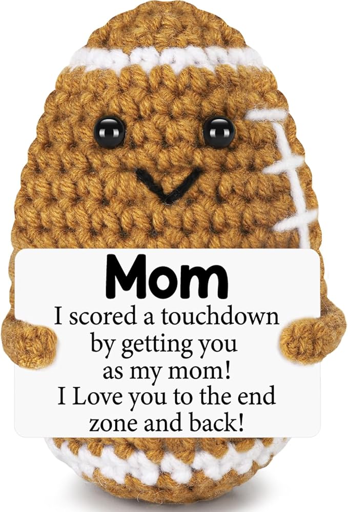 BiuNiuring Mini Funny Gifts for Mom from Daughter Son, Mothers Day Birthday Gift for Mom, Cute Positive Small Present Crochet Football Doll or Mommy Mother in Law Bonus Step Mothers
