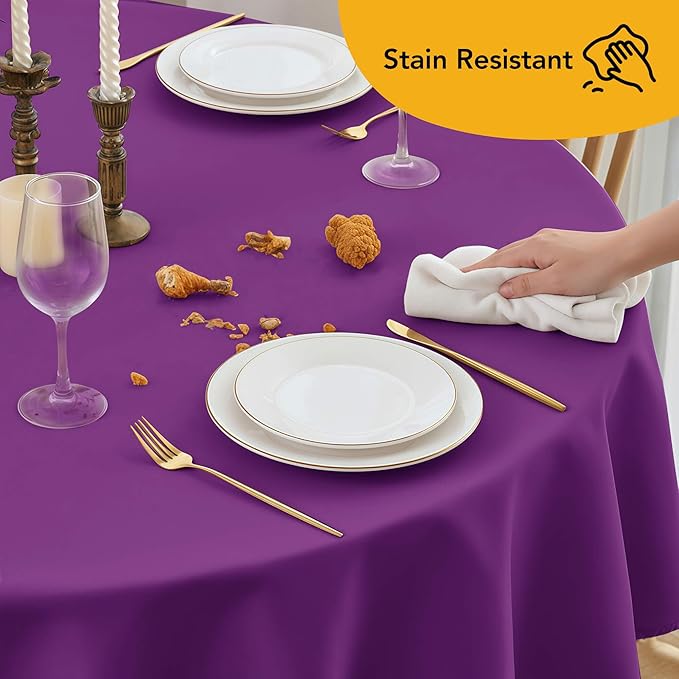 6-Pack Purple Round Tablecloths, 132 Inches, Stain-Resistant Polyester for 6-8 Ft Round Tables - Washable Table Covers for Weddings, Banquets, Birthday Parties, Events