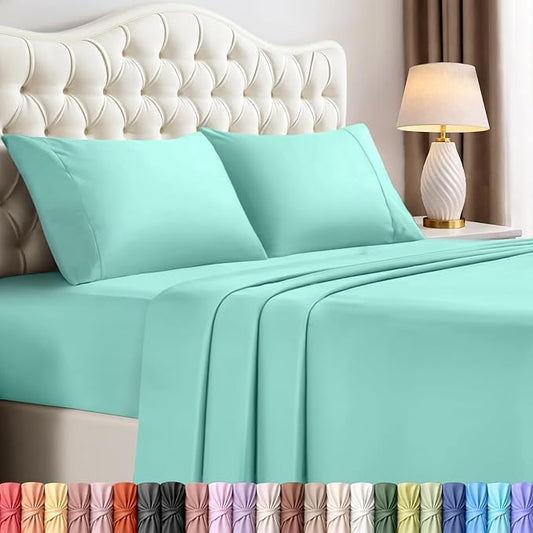 Utopia Bedding Full Size Sheet Set – 4 Piece Bed Sheets, Soft and Breathable Microfiber, Includes 1 Fitted Sheet, 1 Flat Sheet and 2 Pillowcases – Oeko Tex (Spa Blue)