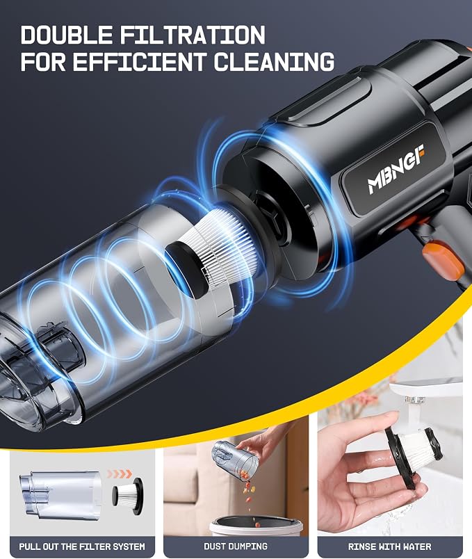 Car Vacuum Portable Cordless, High Power Suction & Blower, Handheld Vacuum Cleaner for Car, Home, Desktop, Keyboard,Birthday Gifts for Men Dad Husband(Gloss Black)