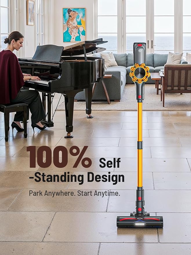 CHEBIO Cordless Vacuum Cleaner, 550W/45Kpa Vacuum Cleaners for Home with LED Display, Anti-Tangle&Wall Mount, 65Mins Wireless Vacuum, 8 in 1 Lightweight Stick Vacuum for Hard Floor/Carpet/Hair