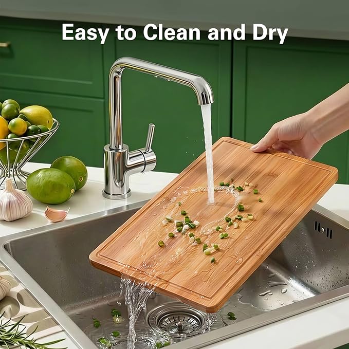 Zarler Bamboo Cutting Boards for Kitchen, 3 Piece Durable Wood Cutting Board with Juice Grooves and Handles, Wooden Chopping Board Set for Meal Prep, 500℉ Carbonized Bamboo, Ideal Kitchen Gift