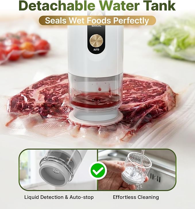 Compact Handheld Vacuum Sealer for Food, Portable Wireless Vacuum Sealer with 60kPa Suction, Dual Modes, Visible Water Reservoir, Includes Complete Set for Food Preservation