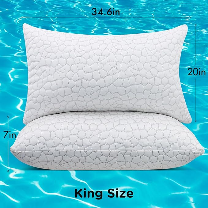 Cooling Pillow King Size 1 Pack, Adjustable Bed Pillows for Sleeping, Luxury Shredded Memory Foam Pillows, Soft Yet Supportive Firm Pillow for Side, Back, Stomach Sleepers, Cool Pillow for Hot Sleeper