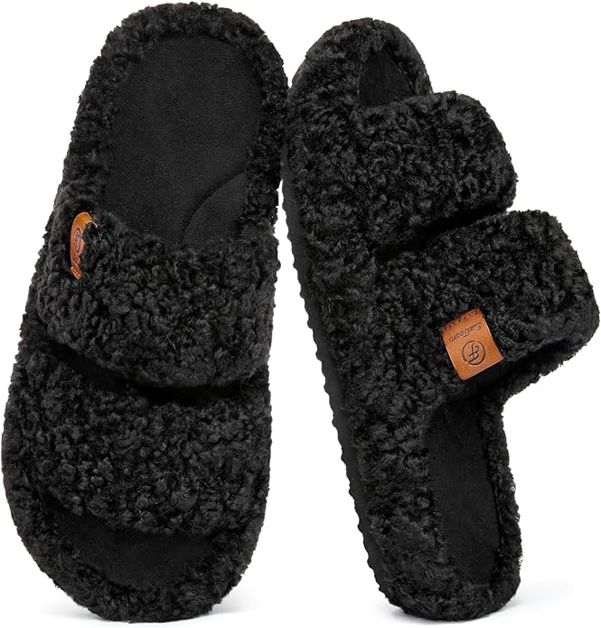 EverFoams Womens Fuzzy Open-toe Slippers Soft Comfy Memory Foam Indoor House Shoes