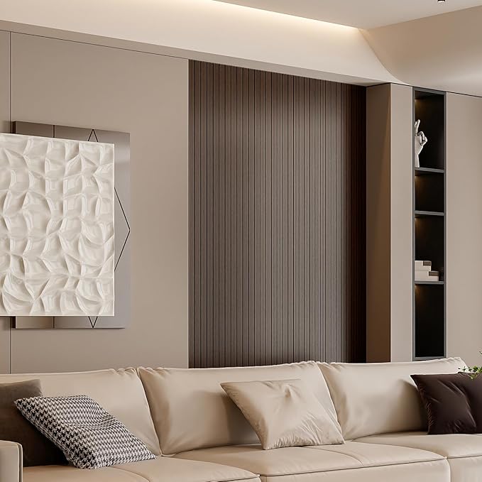 YLL YLL PVC Slat Wall Panel Peel and Stick 118"x 15.7" Faux Smoked Wood Grain Slat Panel Self-Adhesive Wallpaper Soundproof 3D Wall Panels