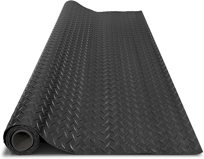 4x20FT Garage Floor Mat, 2.8mm Thickened Flooring Roll for Under Car, Golf Cart Parking Mat, Diamond Plate PVC Rubber Motorcycle Mat, Non-Slip Floor Protector for Garage Warehouse Trailer, Black