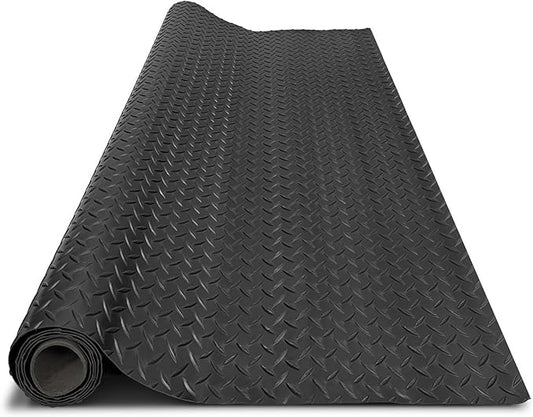 4x6FT Garage Floor Mat, 2.8mm Thickened Flooring Roll for Under Car, Golf Cart Parking Mat, Diamond Plate PVC Rubber Motorcycle Mat, Non-Slip Floor Protector for Garage Warehouse Trailer, Black