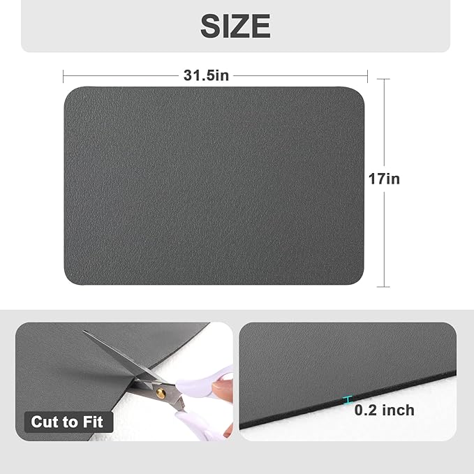 Ecotrim Absorbent Coffee Mat , Stain Hiding PU Leather Surface, Non-Slip Natural Rubber Backing, Quick Dry Mat for Espresso Machine, Kitchen Counter ,Dark Grey | 17" x 31.5"