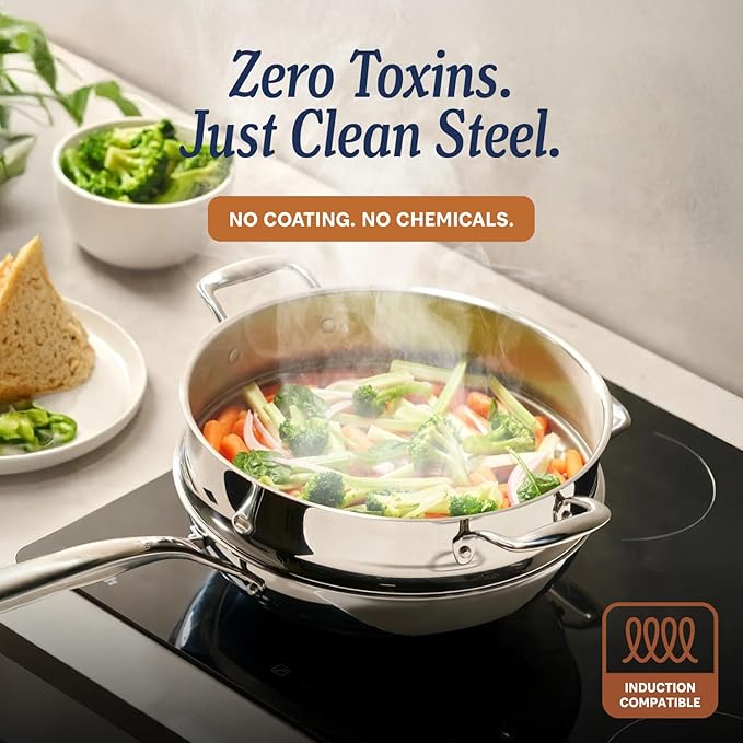 LEGEND COOKWARE 5-Ply Stainless Steel Cookware Set, 7-Piece Pots and Pans Set - Induction Compatible, Oven Safe 800°F - Non-Toxic, No Coatings - Built to Last Generations