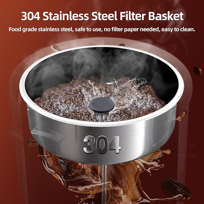 Coffee Urn, 65 Cups/9L Commercial Coffee Maker, 1300W Large Coffee Maker Hot Water Tea Urn with Filter Basket & Adjustable Temperature, Stainless Steel Hot Drink Beverage Dispenser