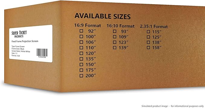 Silver Ticket Products STR Series 6 Piece Home Theater Fixed Frame 4K / 8K Ultra HD, HDTV, HDR & Active 3D Movie Projection Screen, 16:9 Format, 142" Diagonal, High Contrast Material STR-169142-HC