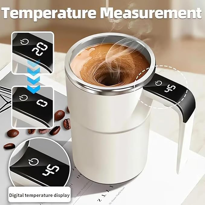 Intelligent Coffee Cup with Lid, 12oz Electric Magnetic Stirring Mug, Automatic Self Stirring Mug (White)