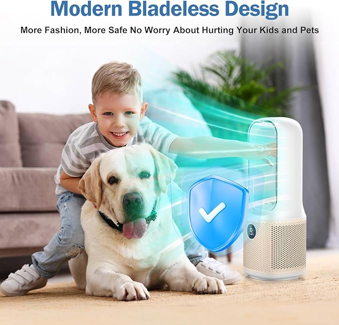 Small Bladeless Desk Fan Quiet, 14 Inch USB Rechargeable Table Fan with 5000mAh Battery, 60° Oscillating 9 Speeds Touch Control, 3 Light Modes, Mini Portable Fan for Office Bedroom Living Room