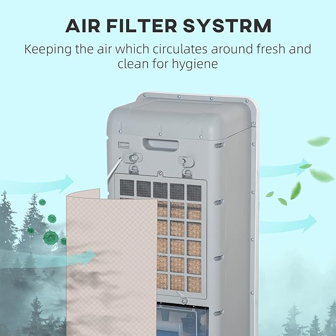 32" Evaporative Air Cooler, 3-in-1 Portable Cooling Fan with Humidifier, Ice Packs, Remote, 12H Timer, Oscillation & 3.2 Gal Tank, White