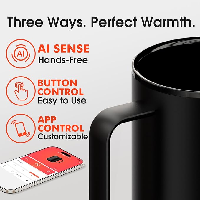 Vsitoo S3 Plus 14oz Self Heating Coffee Mug with Auto-Sensing AI - Smart Rechargeable Heated Mug, Temperature Control 120-150℉, IPX7 Waterproof, Coffee Warmer Gift for Women Men - Black