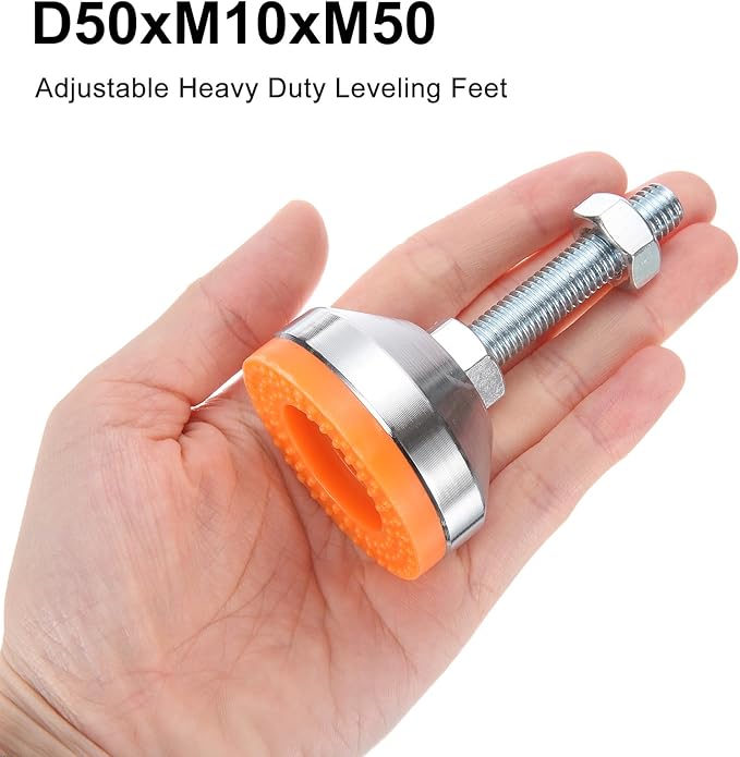 uxcell 8 Pack Adjustable Heavy Duty Leveling Feet, 50mm/2" Dia Base M10 x 50mm Thread Anti-Slip Shock-Absorbing Furniture Leveler Legs for Workbench, Machine, Cabinet