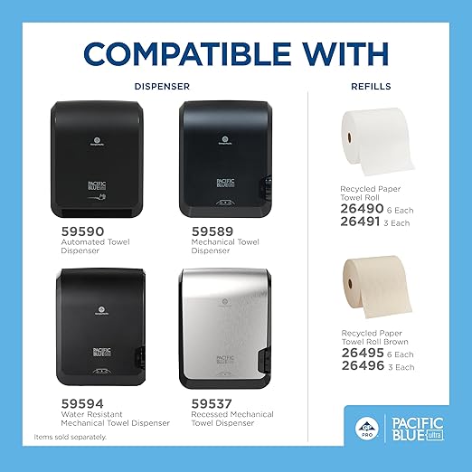 Pacific Blue Ultra 8" High-Capacity Automated Touchless Paper Towel Dispenser Starter Kit by GP PRO (Georgia-Pacific), Black Dispenser (59590) 1 White Towel Roll (26491)